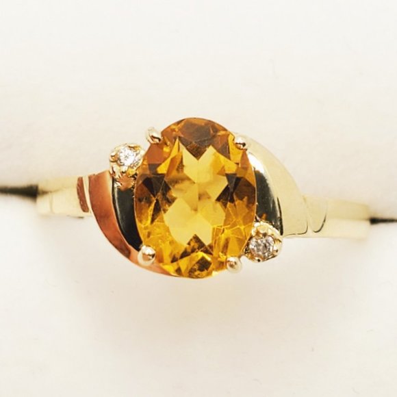 10K Yellow Gold Citrine (1.1ct) and Diamond (0.02ct) Ring - Picture 1 of 6